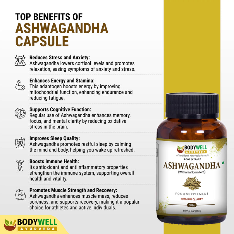 Ashwagandha (Withania somnifera) 500mg - 60 Vegan Capsules